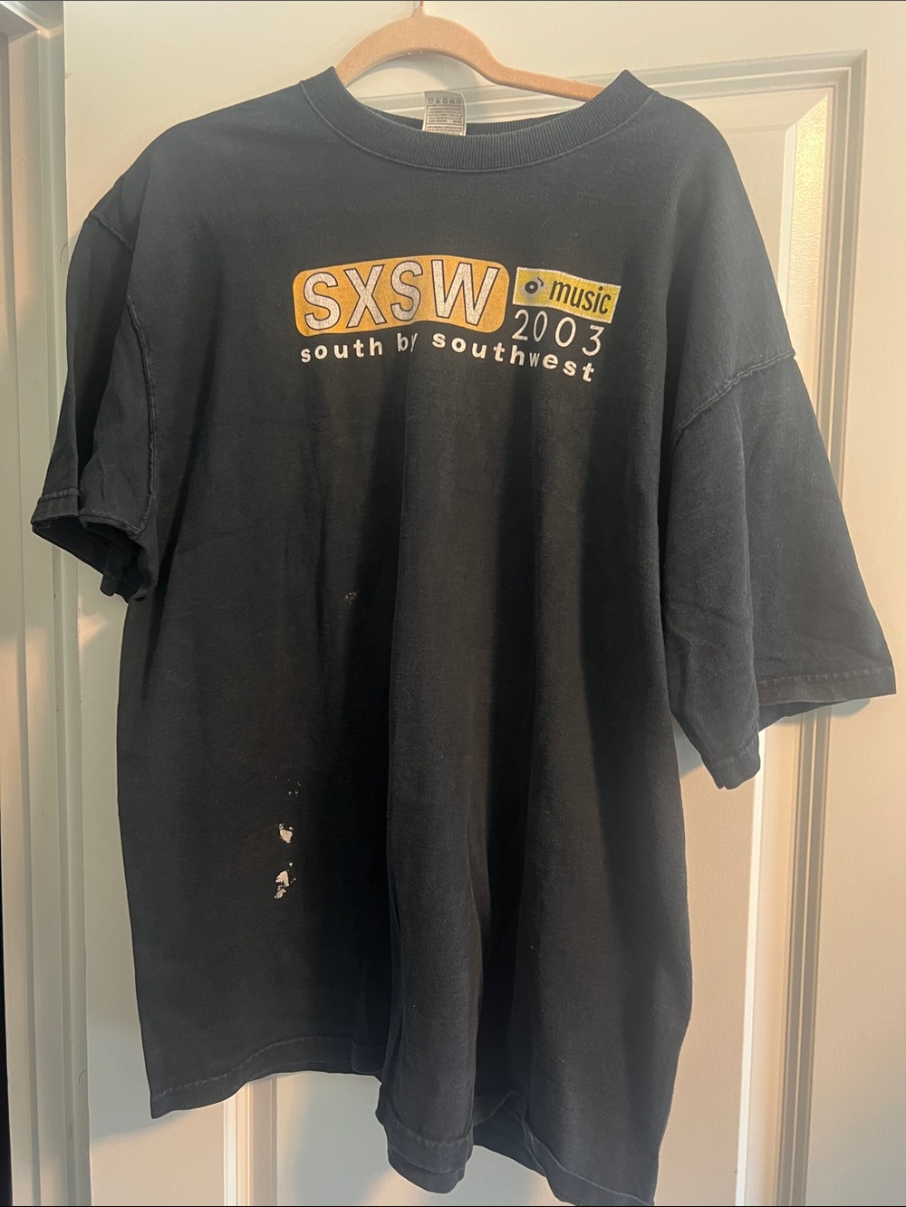 Fruit of the Loom Black SXSW 2003 Music Graphic Tee with Yellow & White Logo